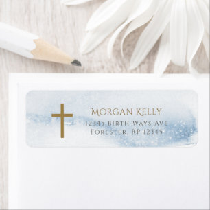 Blue Watercolor Christening Return Address Label