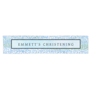 Blue Watercolor Christening Short Table Runner