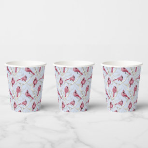 Blue Watercolor Christmas Cardinal Birds Paper Cups