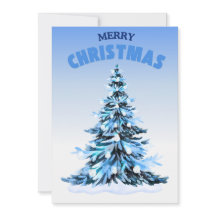 Blue Watercolor Christmas Tree Non-Photo