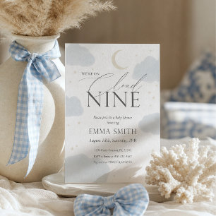 Blue Watercolor Cloud Nine Baby Shower Invitation