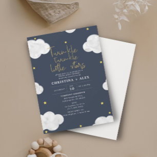 Blue Watercolor Clouds Twin Boys Baby Shower Invitation
