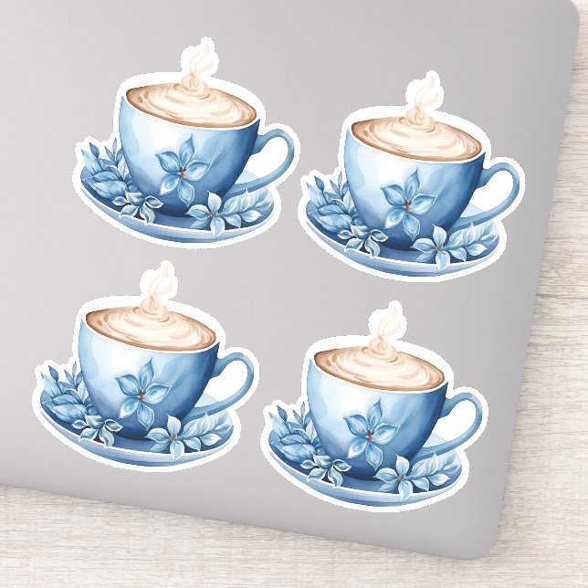 Blue Watercolor Coffee Cups 2 (Detail)