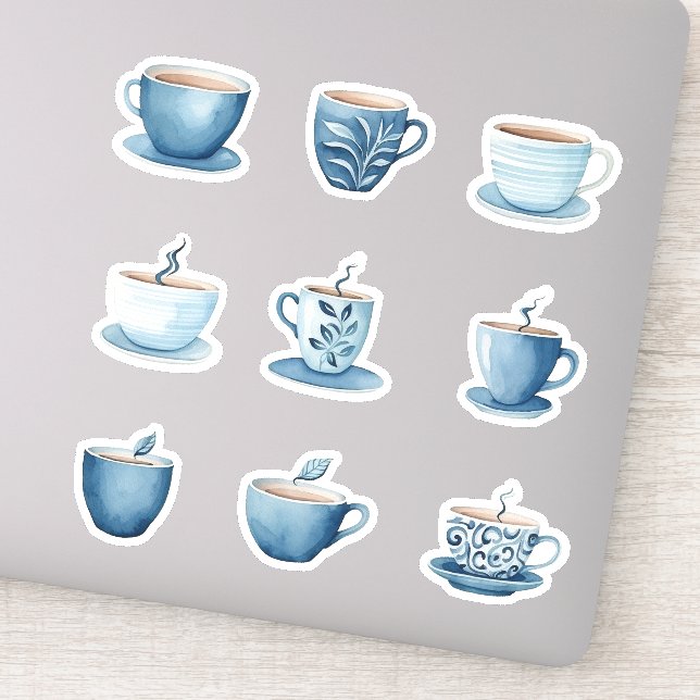 Blue Watercolor Coffee Cups 3 (Detail)