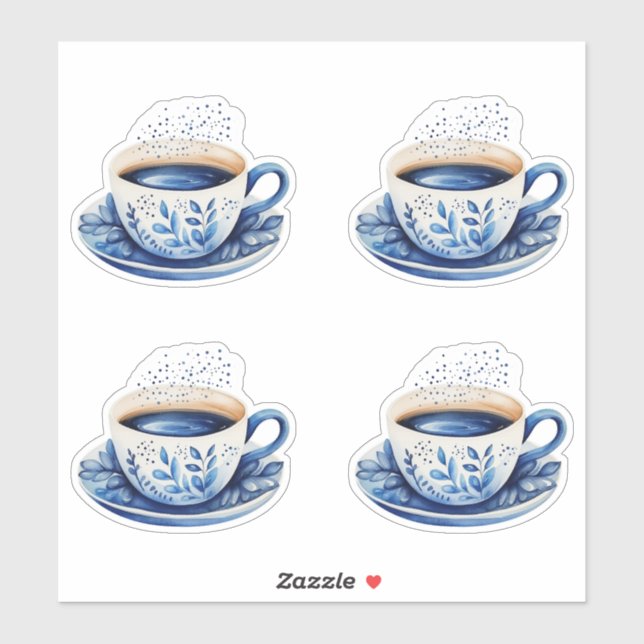 Blue Watercolor Coffee Cups 5 (Sheet)