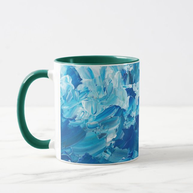Blue Watercolor Coffee Mug with Green Handle (Left)