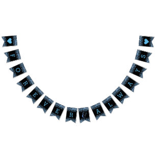 Blue Watercolor Confetti Dots Wedding Forever Bunting Flags