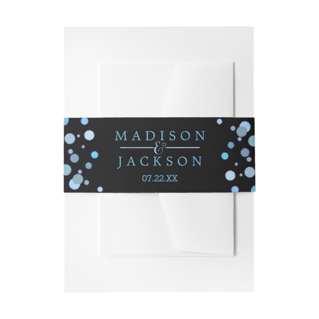 Blue Watercolor Confetti Dots Wedding Invitation Invitation Belly Band (Front Example)