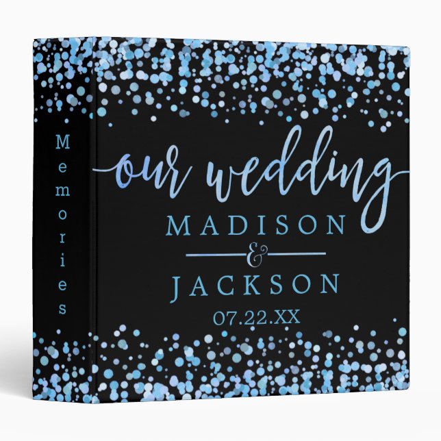Blue Watercolor Confetti Dots Wedding Photo Album Binder (Front/Spine)
