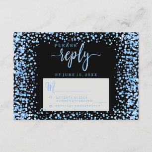Blue Watercolor Confetti Dots Wedding Reply RSVP Card