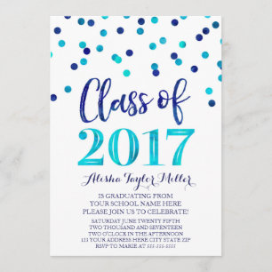 Blue Watercolor Confetti Graduation Party Invitation