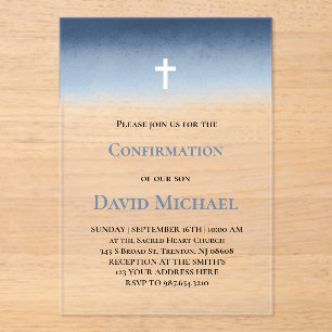 blue watercolor Confirmation boy Acrylic Invitations