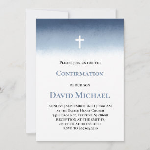 blue watercolor Confirmation boy Invitation