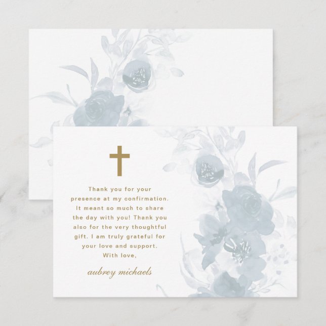 Blue Watercolor Confirmation Thank You Card (Front/Back)