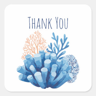 Blue Watercolor Coral Reef Thank You Square Sticker