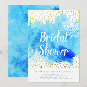 Blue watercolor, coral reef wedding bridal shower invitation