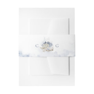 Blue watercolor coral & seashells beach Wedding Invitation Belly Band