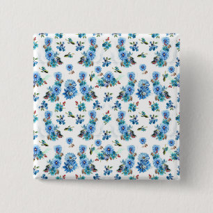 Blue Watercolor Corn Flower Running Pattern 2 Inch Square Button
