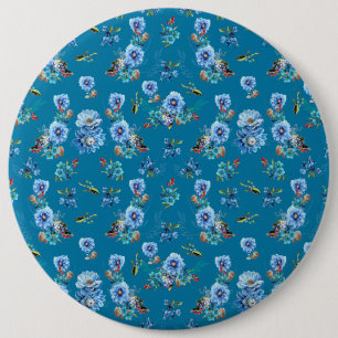 Blue Watercolor Corn Flower Running Pattern 6 Inch Round Button