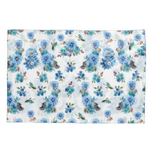 Blue Watercolor Corn Flower Running Pattern Pillowcase