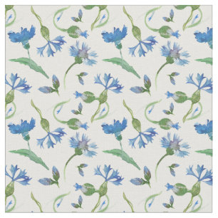 Blue watercolor cornflowers fabric