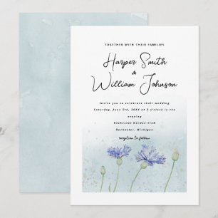 blue watercolor cornflowers wedding invitation