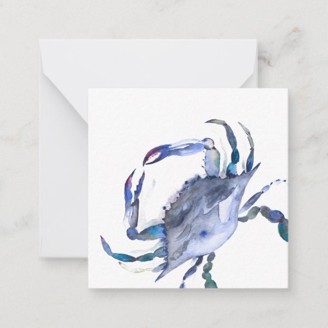 Blue Watercolor Crab Mini Note Card (Front)