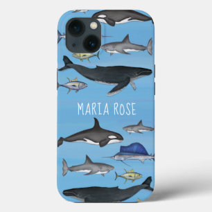 Blue Watercolor Custom Personalized Nautical Ocean iPhone 13 Case