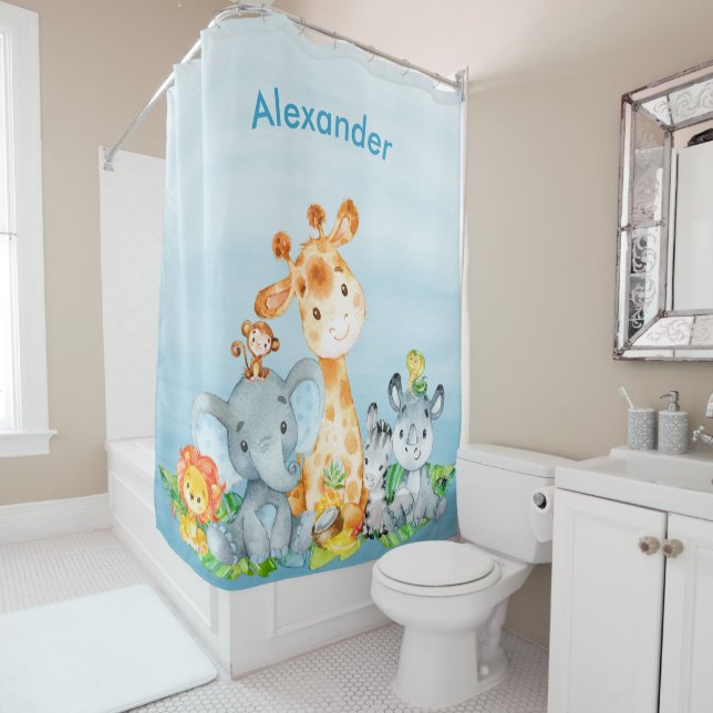 Blue Watercolor Cute Safari Jungle Animals (In Situ)