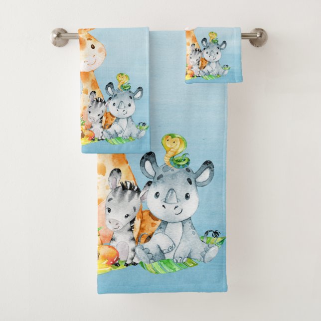 Blue Watercolor Cute Safari Jungle Animaux (En situation)