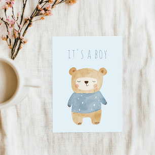 Blue Watercolor cute teddy bear Baby Shower Invitation