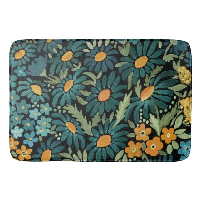 Blue watercolor daisies, daisies bath mat (Front)