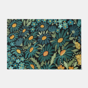 Blue watercolor daisies doormat
