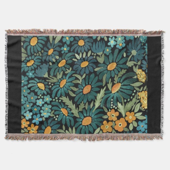 Blue watercolor daisies throw blanket (Front)