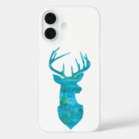 Blue Watercolor Deer Silhouette