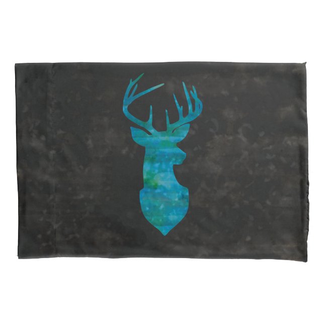Blue Watercolor Deer Silhouette Pillowcase (Front)