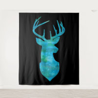Blue Watercolor Deer Silhouette