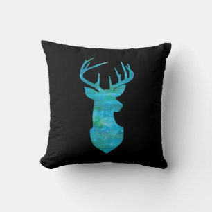 Blue Watercolor Deer Silhouette Throw Pillow