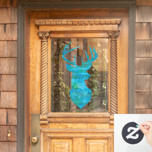 Blue Watercolor Deer Silhouette Window Cling (Home Door)