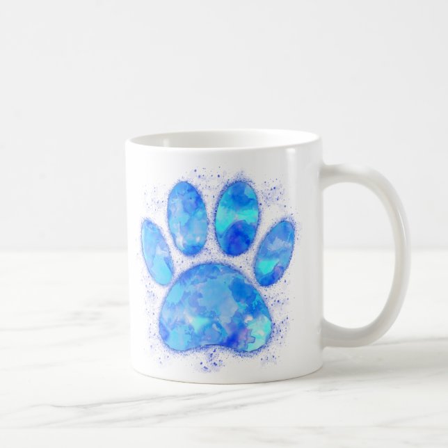 Blue Watercolor Dog Paw Print Coffee Mug (Right)