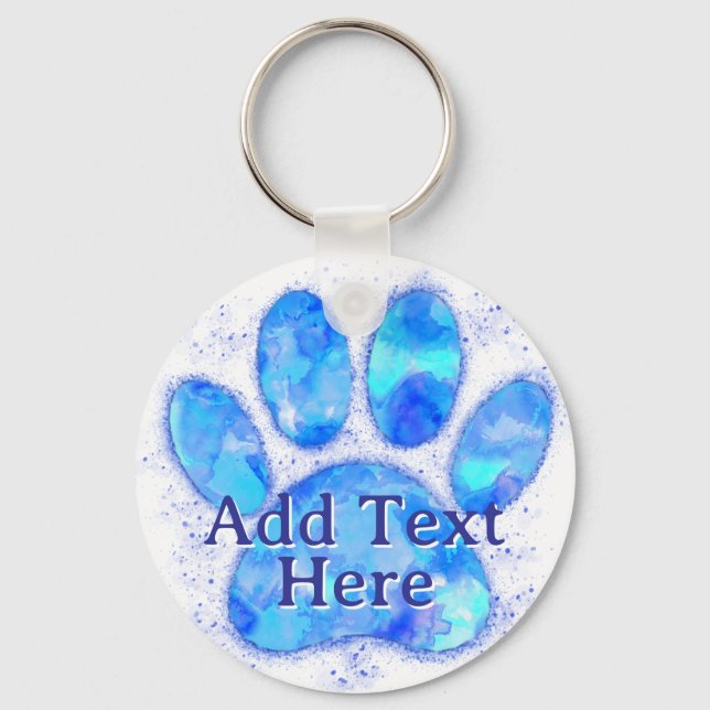 Blue Watercolor Dog Paw Print Custom  Keychain (Front)