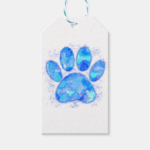 Blue Watercolor Dog Paw Print Gift Tags