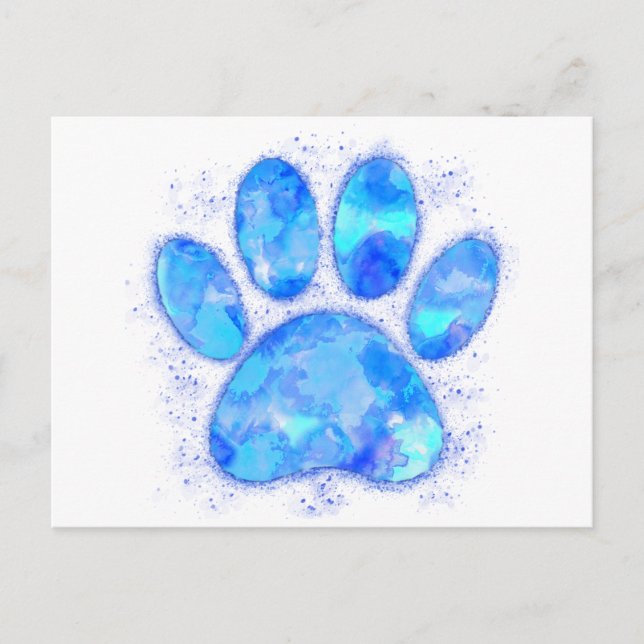 Blue Watercolor Dog Paw Print Postcard (Front)