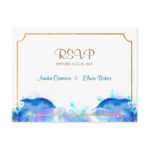 Blue Watercolor Dolphin RSVP Postard