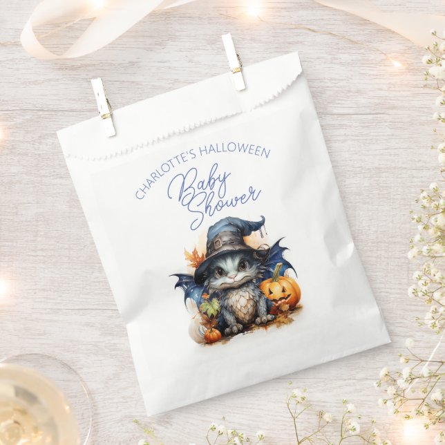 Blue Watercolor Dragon Halloween Baby Shower Favour Bag (Clipped)