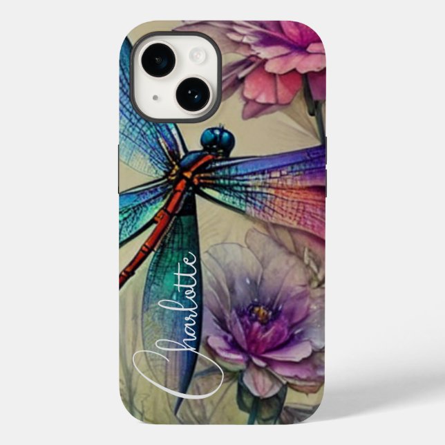 Blue Watercolor Dragonfly, Personalize  Case-Mate iPhone Case (Back)