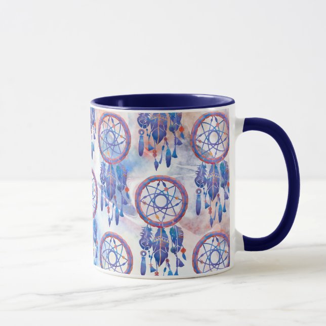 Blue Watercolor Dreamcatcher Modern Boho Mug (Right)