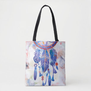 Blue Watercolor Dreamcatcher Modern Boho Tote Bag
