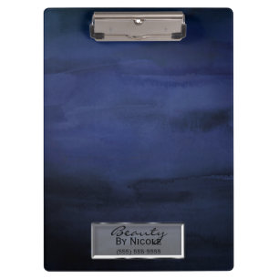 Blue Watercolor Elegant Chic Glam Personalized Clipboard