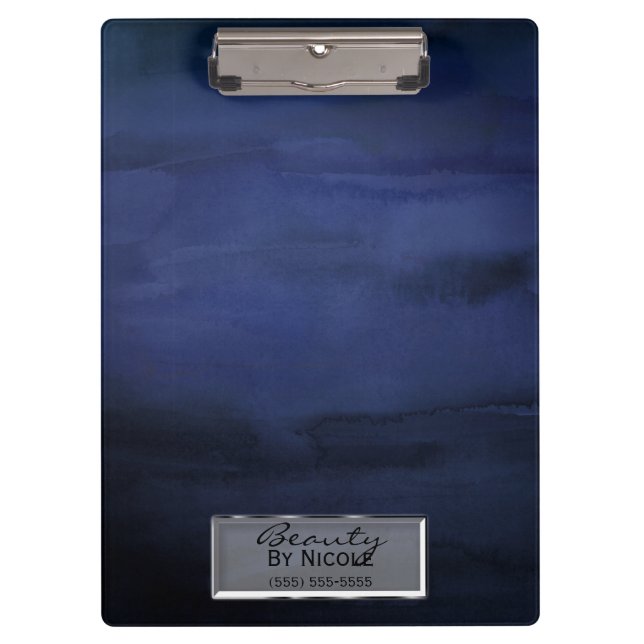 Blue Watercolor Elegant Chic Glam Personalized Clipboard (Front)